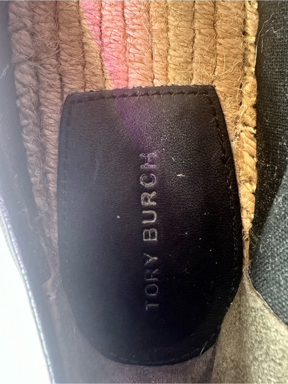Tory Burch Black Leather Espadrille-Trim Loafer - Picture 16 of 16